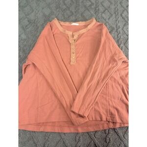 In Loom Womens BOHO Coral Top Large Long Sleeve Oversized